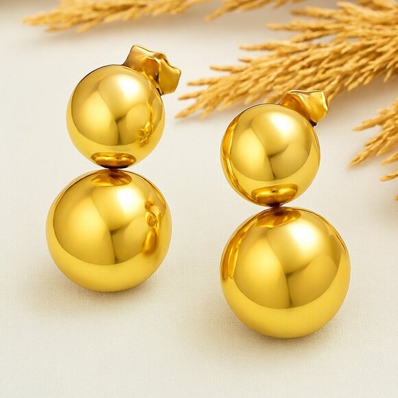 ποΈMinimalist 18K Gold Plated Double Ball Stud Earrings β Trendy & Elegant - Picture 9 of 9